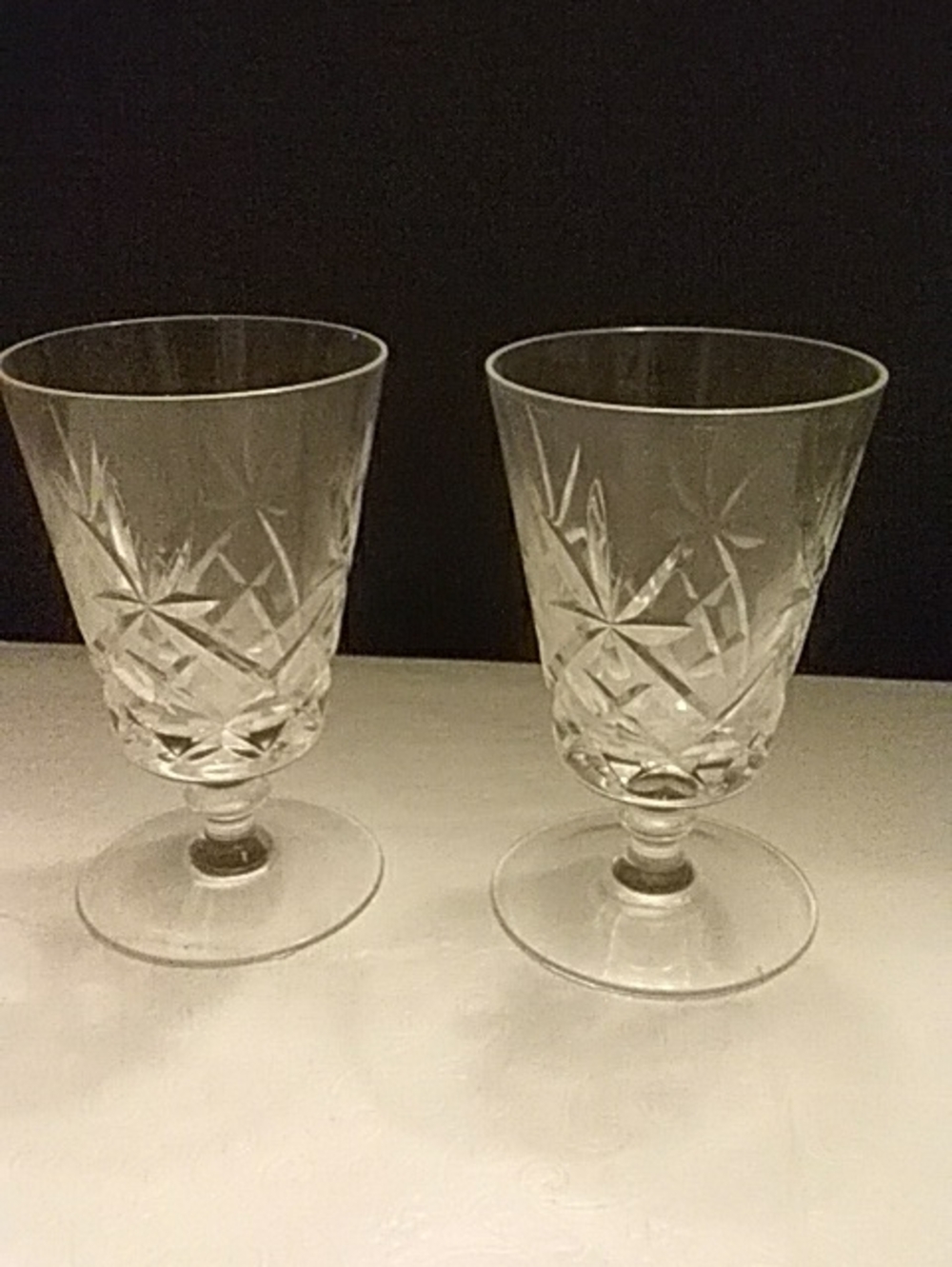 Vintage Clear Cut Crystal Wine Goblets - Set of 2